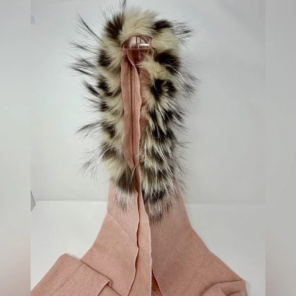 Furla x Moon Bat Japan Collab Real Fox Fur Trim Scarf with Fringe NWT - Picture 4 of 7